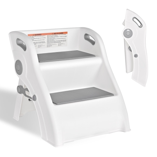 Folding Toddler Step Stool with Grip Handle, Anti-Slip Two Step Stool Kids Training Ladder for Potty and Bathroom Sink