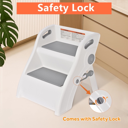 Folding Toddler Step Stool with Grip Handle, Anti-Slip Two Step Stool Kids Training Ladder for Potty and Bathroom Sink
