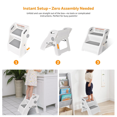 Folding Toddler Step Stool with Grip Handle, Anti-Slip Two Step Stool Kids Training Ladder for Potty and Bathroom Sink