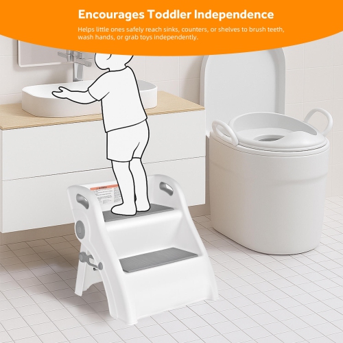 Folding Toddler Step Stool with Grip Handle, Anti-Slip Two Step Stool Kids Training Ladder for Potty and Bathroom Sink
