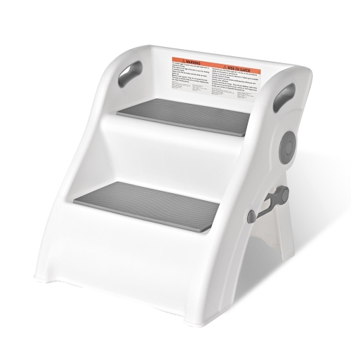 Folding Toddler Step Stool with Grip Handle, Anti-Slip Two Step Stool Kids Training Ladder for Potty and Bathroom Sink