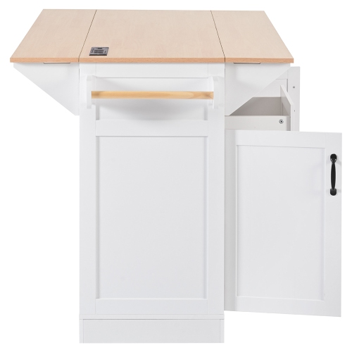 Kepooman 55.7'' Kitchen Island with 2 Drop Leaf for 4-6 Seating, Rolling Kitchen Cart on 5 Wheels with Power Outlet - White