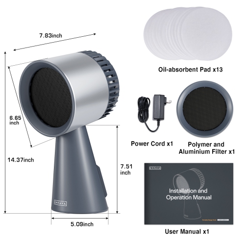 Hotte de cuisine portative sans conduit de comptoir de 6,65 po – Cuisinière de cuisine avec ventilateur à 3 vitesses – Purificateur d'air