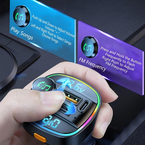 Récepteur Bluetooth pour l'auto, lecteur MP3, allume-cigare à détection de tension à double affichage, chargeur super PD à chargement rapide,