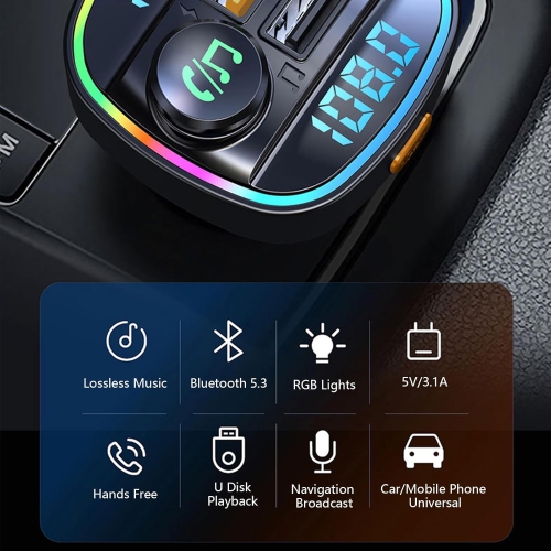Récepteur Bluetooth pour l'auto, lecteur MP3, allume-cigare à détection de tension à double affichage, chargeur super PD à chargement rapide,
