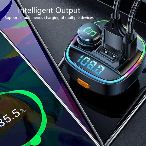 Récepteur Bluetooth pour l'auto, lecteur MP3, allume-cigare à détection de tension à double affichage, chargeur super PD à chargement rapide,