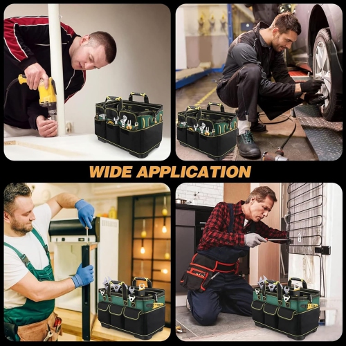 Multifunctional woodworking tool bag, diagonal Oxford cloth tool bag, repair storage bag, waterproof electrician tool bag - Army Green 17 inches