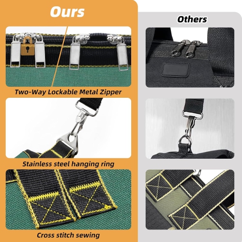 Multifunctional woodworking tool bag, diagonal Oxford cloth tool bag, repair storage bag, waterproof electrician tool bag - military green 20 inches