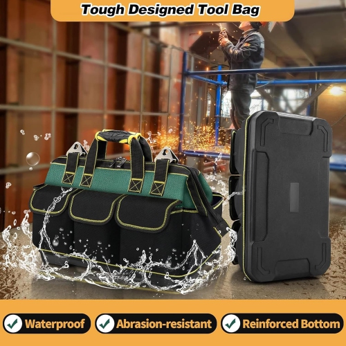 Multifunctional woodworking tool bag, diagonal Oxford cloth tool bag, repair storage bag, waterproof electrician tool bag - military green 20 inches