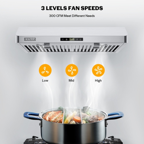 Ultrathin Series 30 in. 300 CFM ETL Certified Ductless Under Cabinet Range Hood for Compact Kitchen with Soft Touch Controls - Carbon Filter – 3