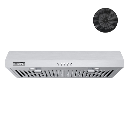 EMPAVA  Ultrathin Series 30 In. 300 Cfm Ductless Under Cabinet Range Hood for Compact Kitchen \w Push Button Controls - Carbon Filter – 3 Speeds