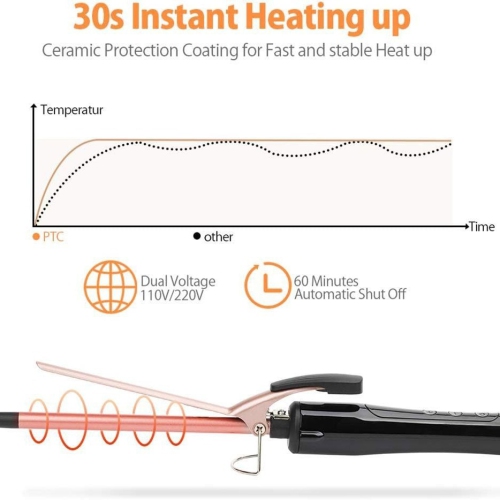 Small Curling Iron Wand for Short & Long Hair,9mm Skinny Curling Iron Ceramic Barrel Curling Iron,Tiny Curling Wand with Adjustable Temperature