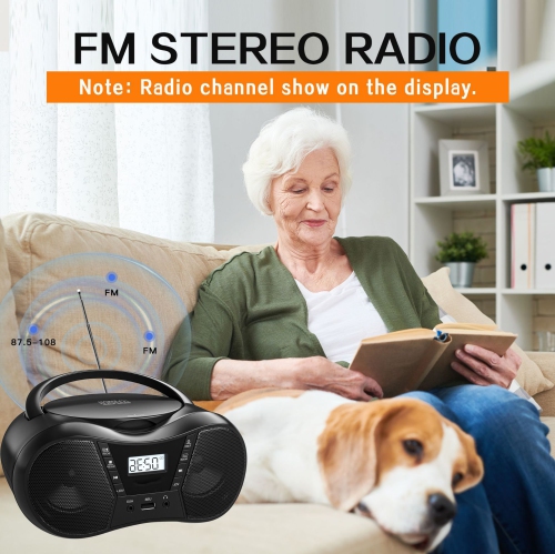 Home Portable CD Player with Bluetooth, Boom Box, CD Player and FM Radio, Stereo