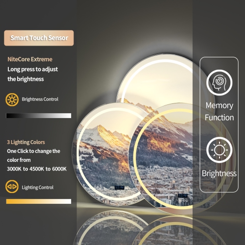 LUVODI 32" Round LED Bathroom Mirror with Lights, Wall Mounted Vanity Mirror with 3 Colors Dimmable Light, Bluetooth Speaker, Anti-Fog, Memory