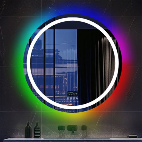 LUVODI 32"x32“ LED Bathroom Mirror with Lights, Bluetooth Speaker, Anti-Fog, Dimmable, RGB Backlit + Front Lighted Bathroom Vanity Mirror for Wall,