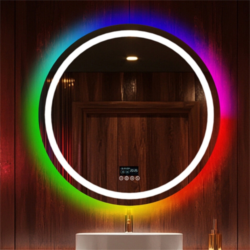 LUVODI 32"x32“ LED Bathroom Mirror with Lights, Bluetooth Speaker, Anti-Fog, Dimmable, RGB Backlit + Front Lighted Bathroom Vanity Mirror for Wall,