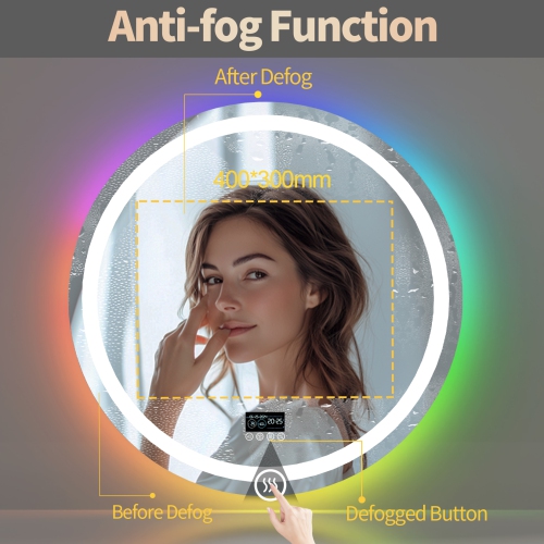 LUVODI 32"x32“ LED Bathroom Mirror with Lights, Bluetooth Speaker, Anti-Fog, Dimmable, RGB Backlit + Front Lighted Bathroom Vanity Mirror for Wall,