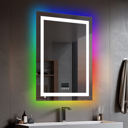 LUVODI 28"x36" LED Bathroom Mirror with Lights, Bluetooth Speaker, Anti-Fog, Dimmable, RGB Backlit + Front Lighted Bathroom Vanity Mirror for Wall,