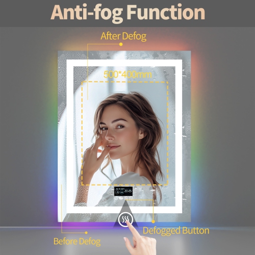 LUVODI 28"x36" LED Bathroom Mirror with Lights, Bluetooth Speaker, Anti-Fog, Dimmable, RGB Backlit + Front Lighted Bathroom Vanity Mirror for Wall,