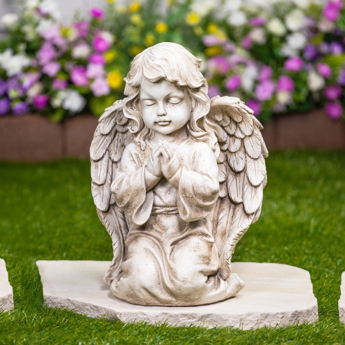 NORTHLIGHT  Kneeling Praying Cherub Statue - 14" - In Beige