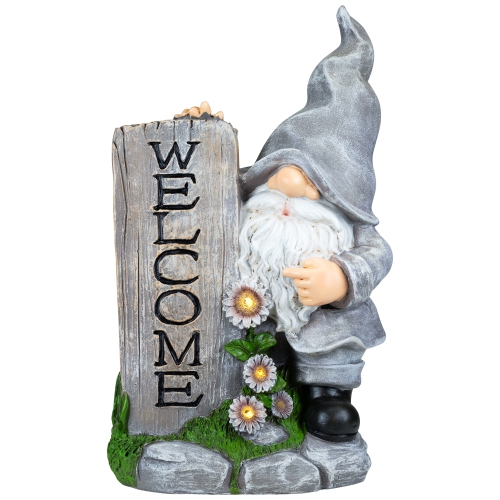 LED Solar Lighted Gnome Welcome Outdoor Garden Statue - 15.5"