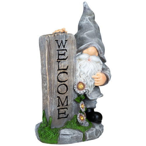 LED Solar Lighted Gnome Welcome Outdoor Garden Statue - 15.5"