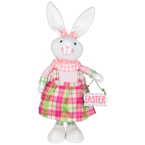 Bunny Rabbit Figurines with Easter Sign Spring Decorations - 19" - Pink and Green - Set of 2