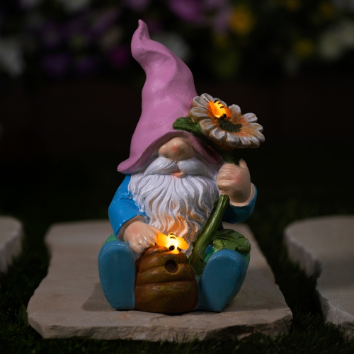 LED Solar Lighted Sunflower Gnome Outdoor Garden Statue - 8.5"
