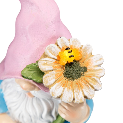 LED Solar Lighted Sunflower Gnome Outdoor Garden Statue - 8.5"