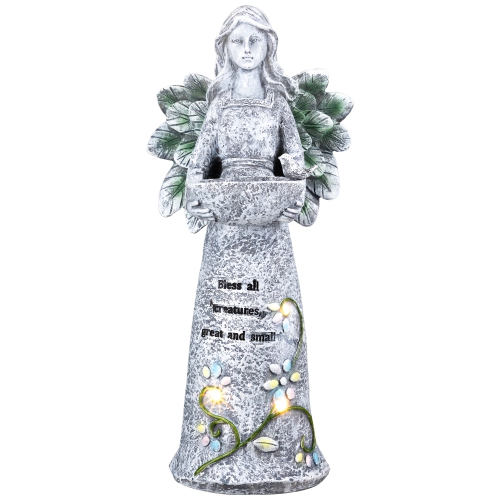 LED Solar Lighted Bless All Creatures Outdoor Garden Birdbath - 16"