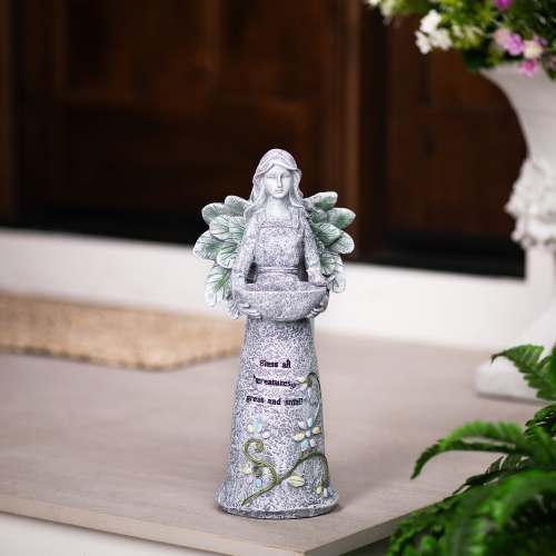 LED Solar Lighted Bless All Creatures Outdoor Garden Birdbath - 16"