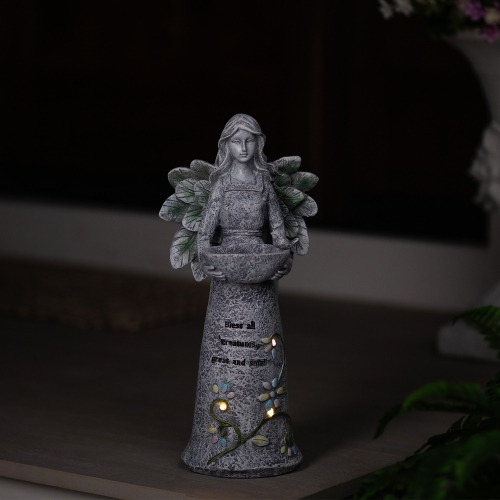 LED Solar Lighted Bless All Creatures Outdoor Garden Birdbath - 16"