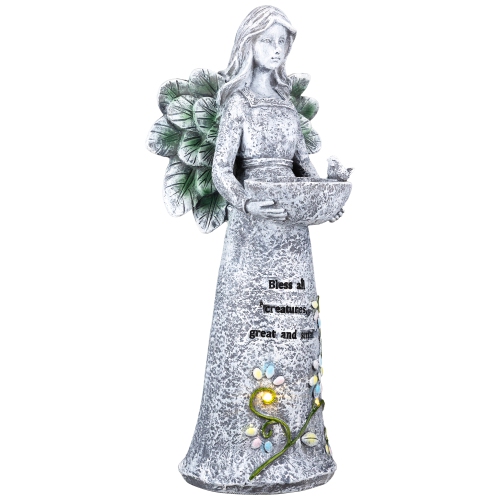 LED Solar Lighted Bless All Creatures Outdoor Garden Birdbath - 16"