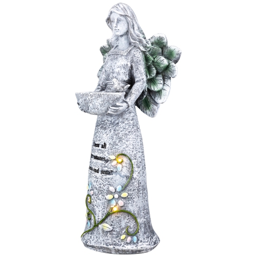 LED Solar Lighted Bless All Creatures Outdoor Garden Birdbath - 16"