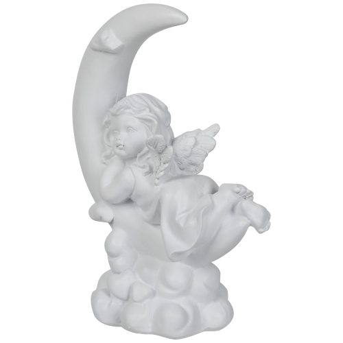 Girl Cherub Laying on Crescent Moon Statue - 7.25"