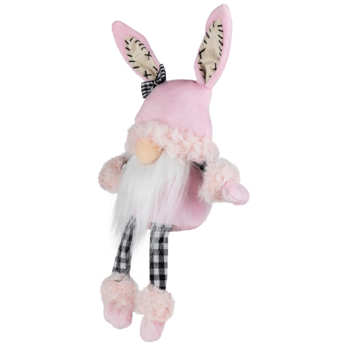 Bunny Ears Sitting Easter Gnome with Dangling Legs - 12" - Pink