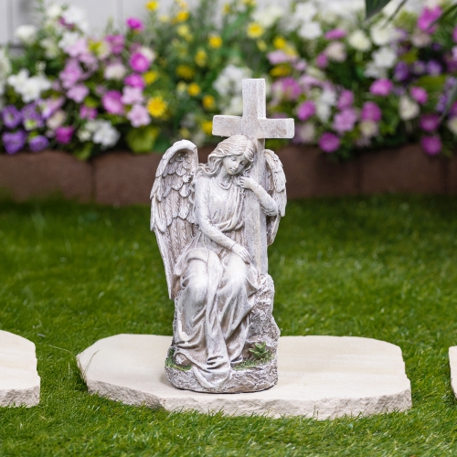 Angel With Cross Memorial Statue - 13"