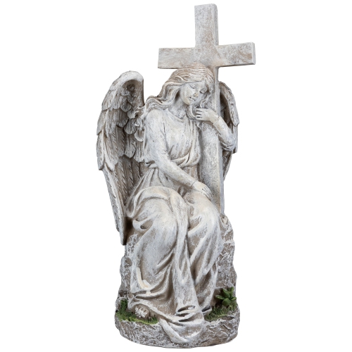 Angel With Cross Memorial Statue - 13"