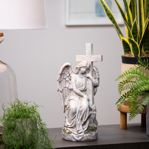 Angel With Cross Memorial Statue - 13"