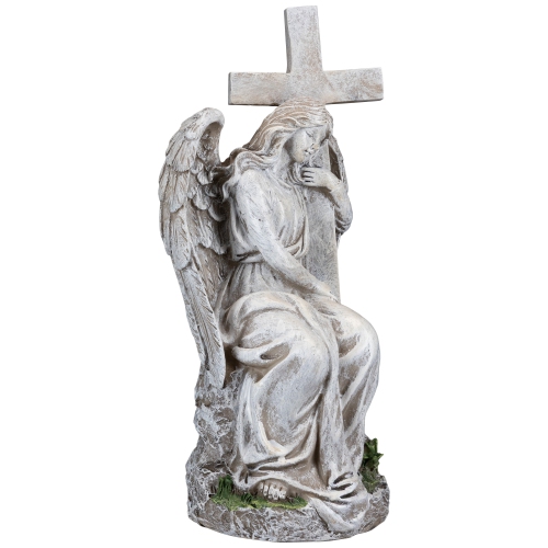 Angel With Cross Memorial Statue - 13"