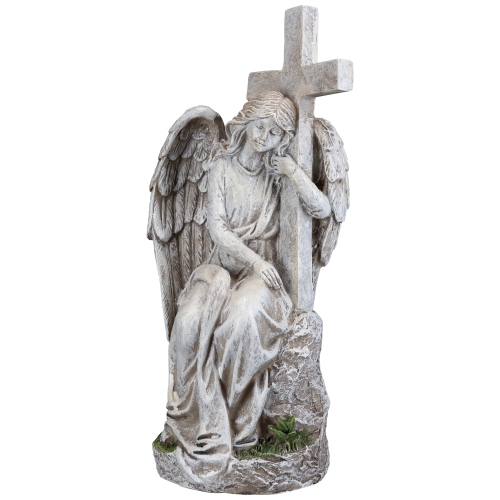 Angel With Cross Memorial Statue - 13"