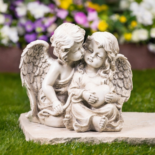 Double Cherubs with Heart Statue - 9"
