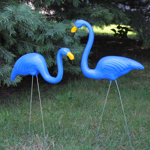 Set of 2 Blue Tropical Flamingo Outdoor Lawn Stakes 33"