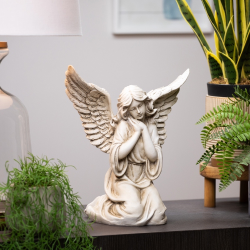 Kneeling Angel with Open Wings Statue - 13"