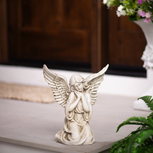 Kneeling Angel with Open Wings Statue - 13"