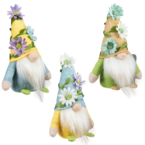 Mini Plush Gnomes with Floral Hat Spring Decorations - 7" - Set of 3