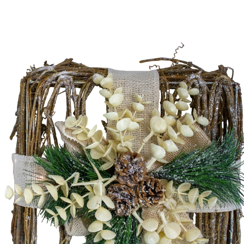 Set of 3 Silver LED Rattan Christmas Gift Boxes With Pine Cones - 13"