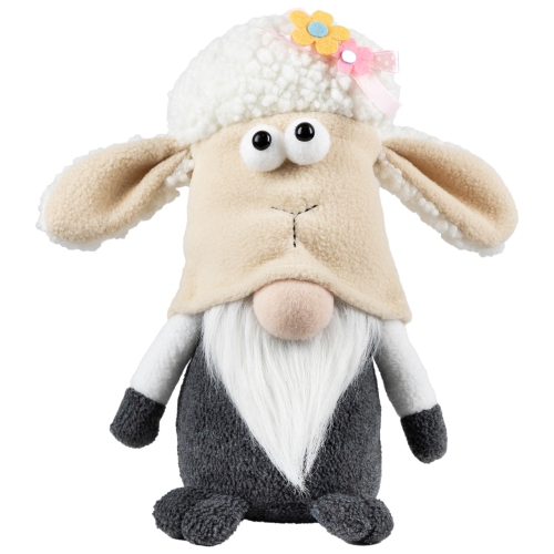 Plush Springtime Floral Sheep Gnome Easter Decoration - 9" - Gray and White