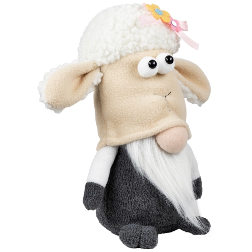Plush Springtime Floral Sheep Gnome Easter Decoration - 9" - Gray and White