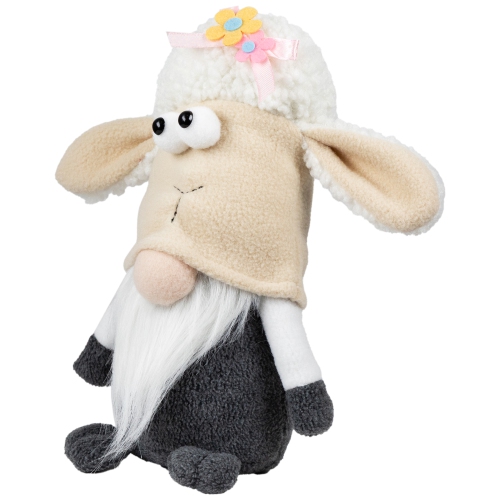 Plush Springtime Floral Sheep Gnome Easter Decoration - 9" - Gray and White